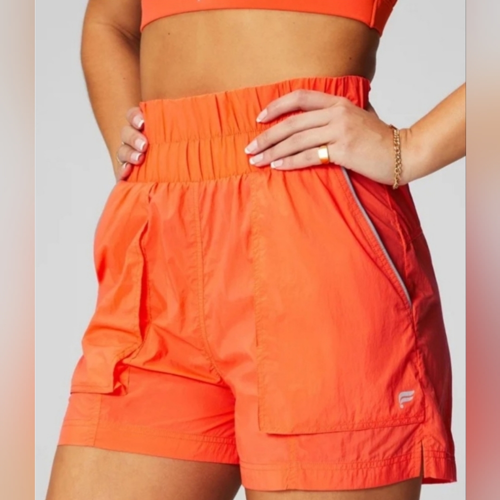 Fabletics High Waisted Piped Nylon Shorts Passion Orange Size XXL/1X (NWT)
